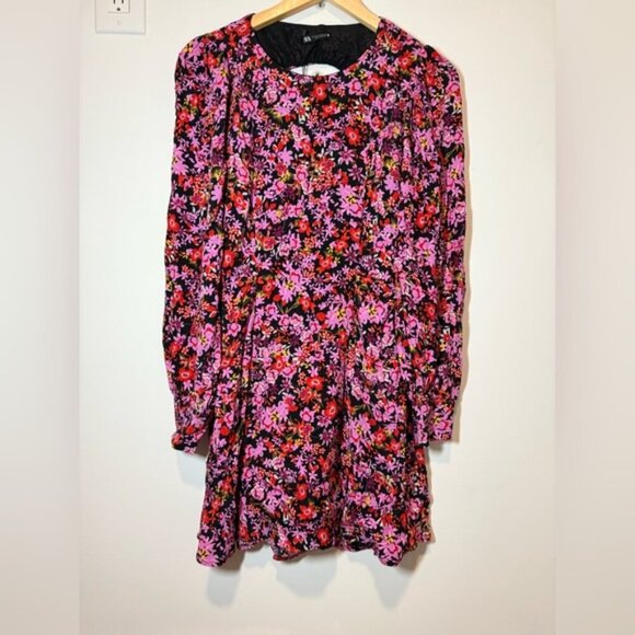 NWT Zara Floral Print Pink and Purple Long Sleeve Sundress Size M - Picture 2 of 11
